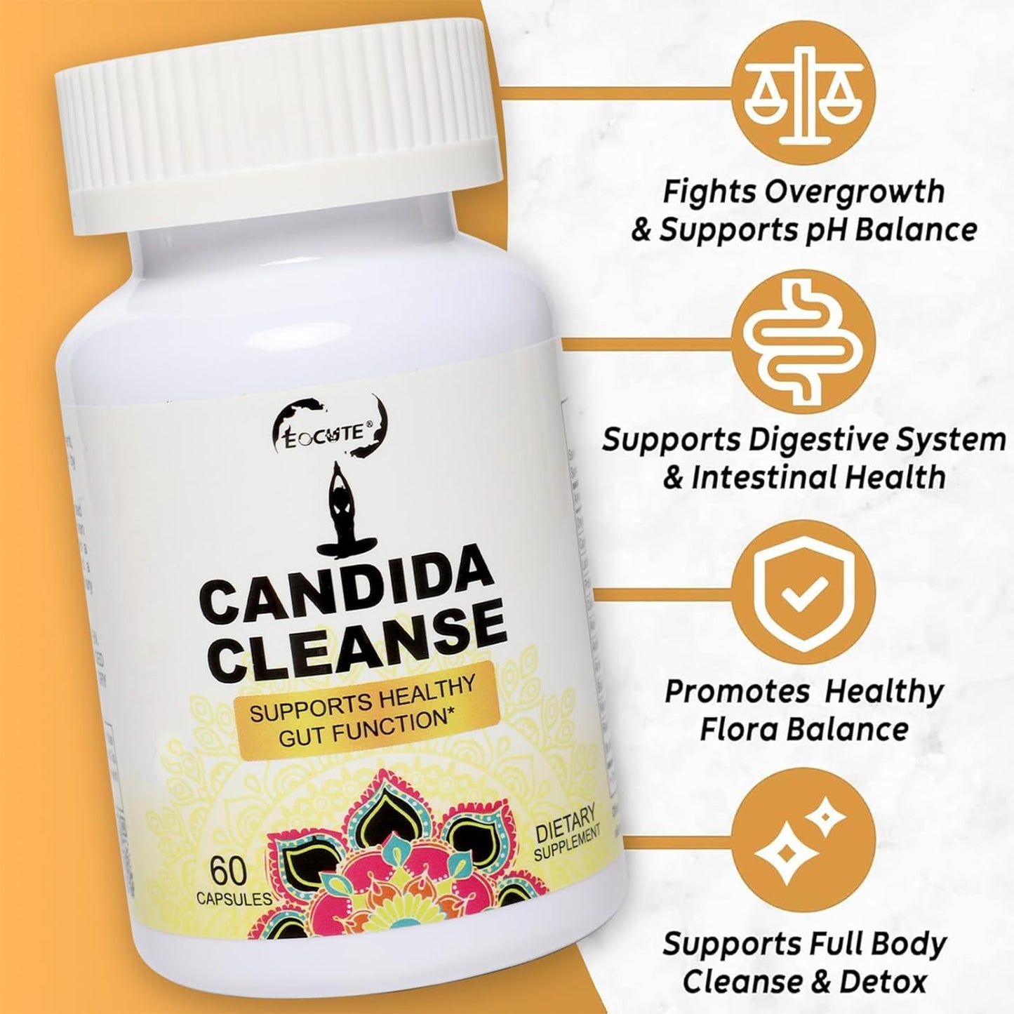 Candida Cleanse Capsules - Natural Intestinal Detox with Probiotics & Herbal Formula for Gut & Colon Support
