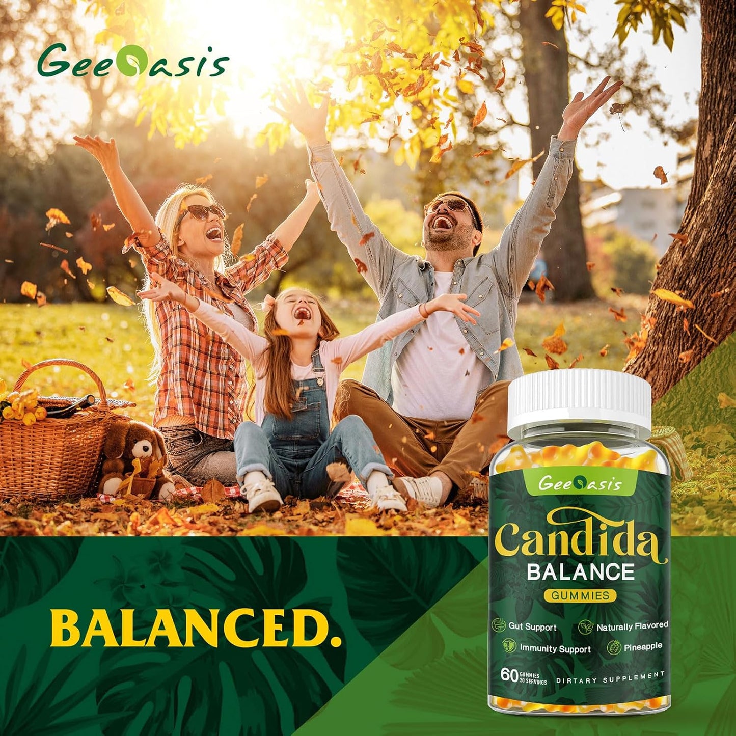 Candida Cleanse Gummies for Men & Women - Gut & Immune Support Supplement - Natural Pineapple Flavor - 60 Count