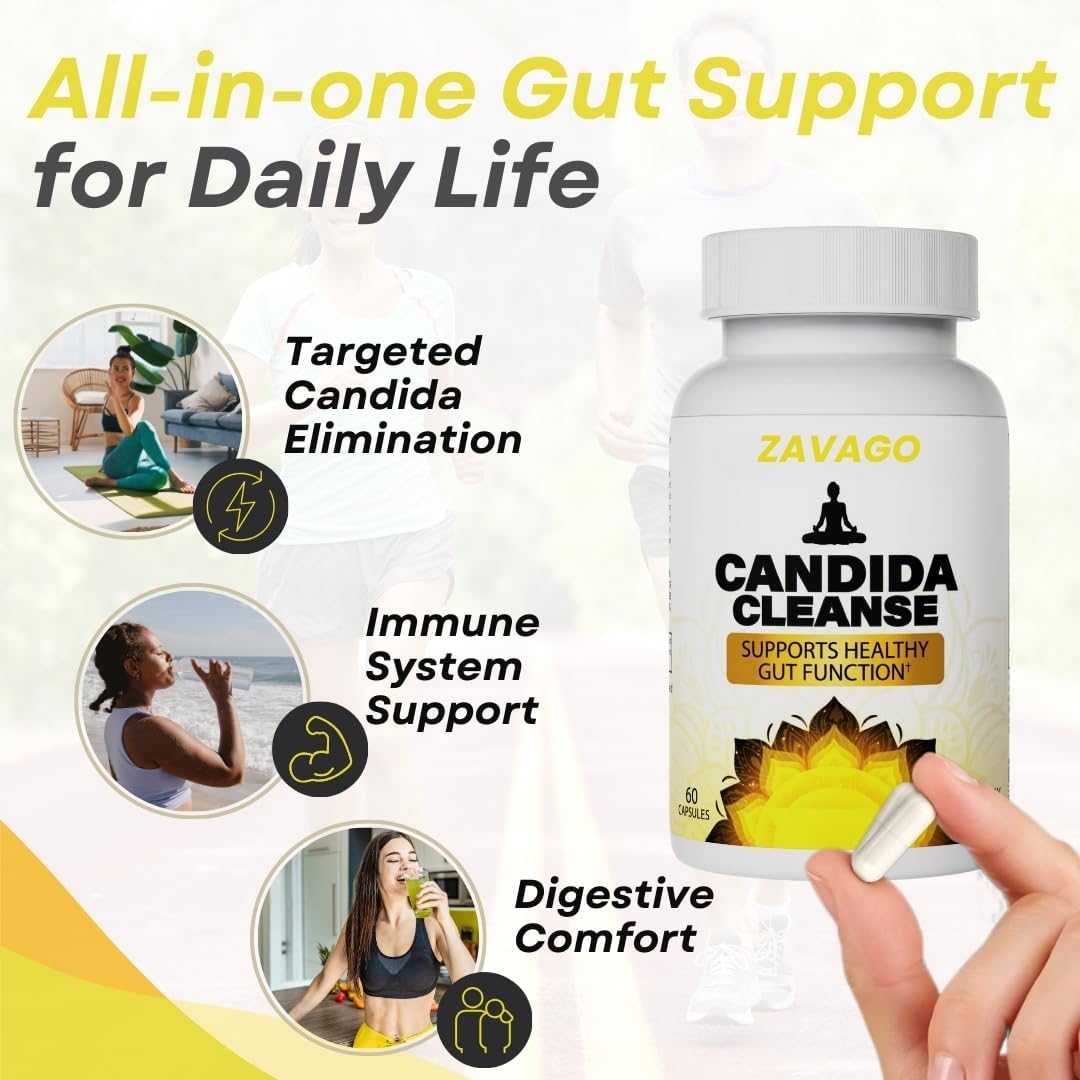 Candida Cleanse Supplement for Men & Women - Probiotics, Antifungals, Oregano Leaf, Caprylic Acid - Detox Colon Health Cleanser 60 Capsules