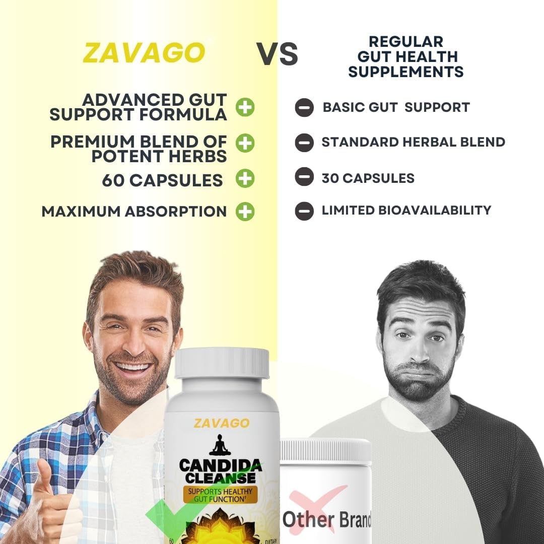 Candida Cleanse Supplement for Men & Women - Probiotics, Antifungals, Oregano Leaf, Caprylic Acid - Detox Colon Health Cleanser 60 Capsules