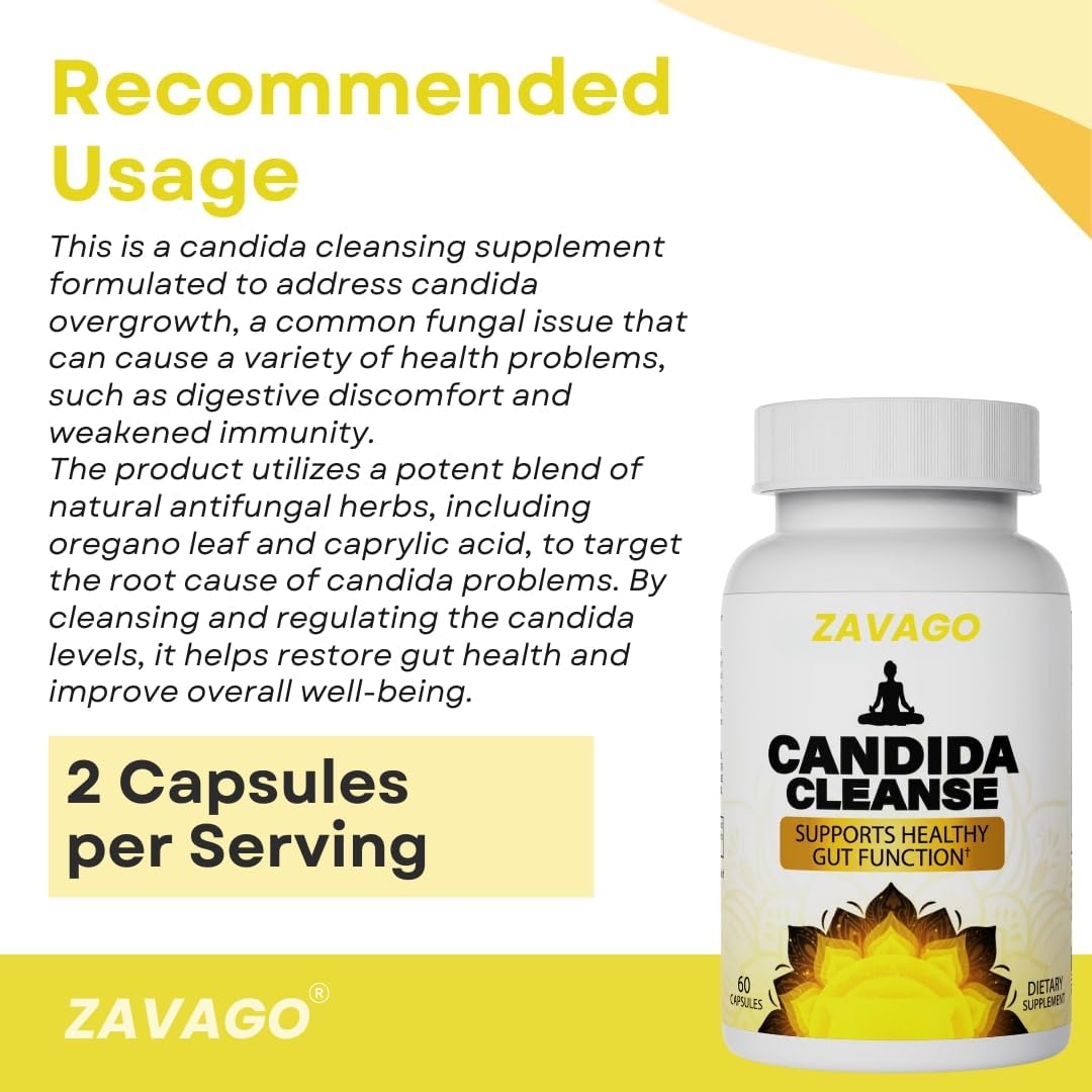 Candida Cleanse Supplement for Men & Women - Probiotics, Antifungals, Oregano Leaf, Caprylic Acid - Detox Colon Health Cleanser 60 Capsules