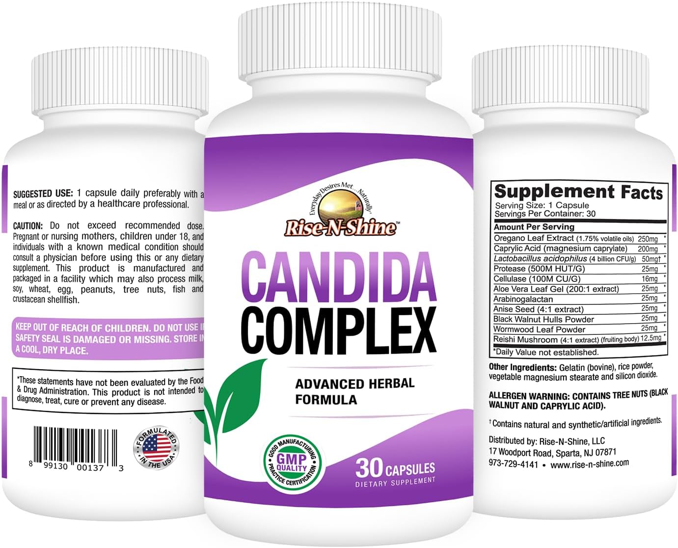 Candida Complex Capsules with Oregano, Caprylic Acid, Reishi Mushrooms - 30 Count