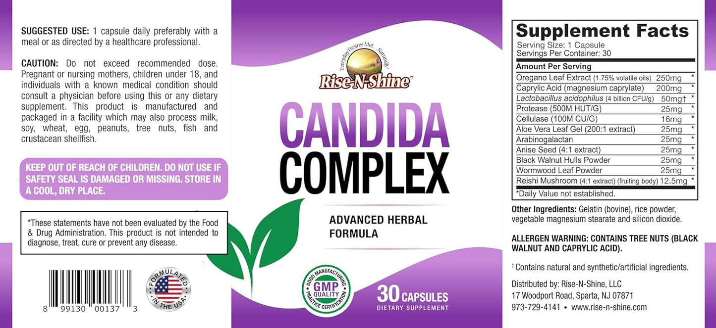Candida Complex Capsules with Oregano, Caprylic Acid, Reishi Mushrooms - 30 Count