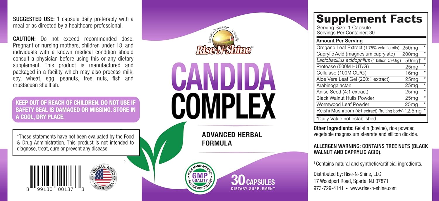 Candida Complex Capsules with Oregano, Caprylic Acid, Reishi Mushrooms - 30 Count