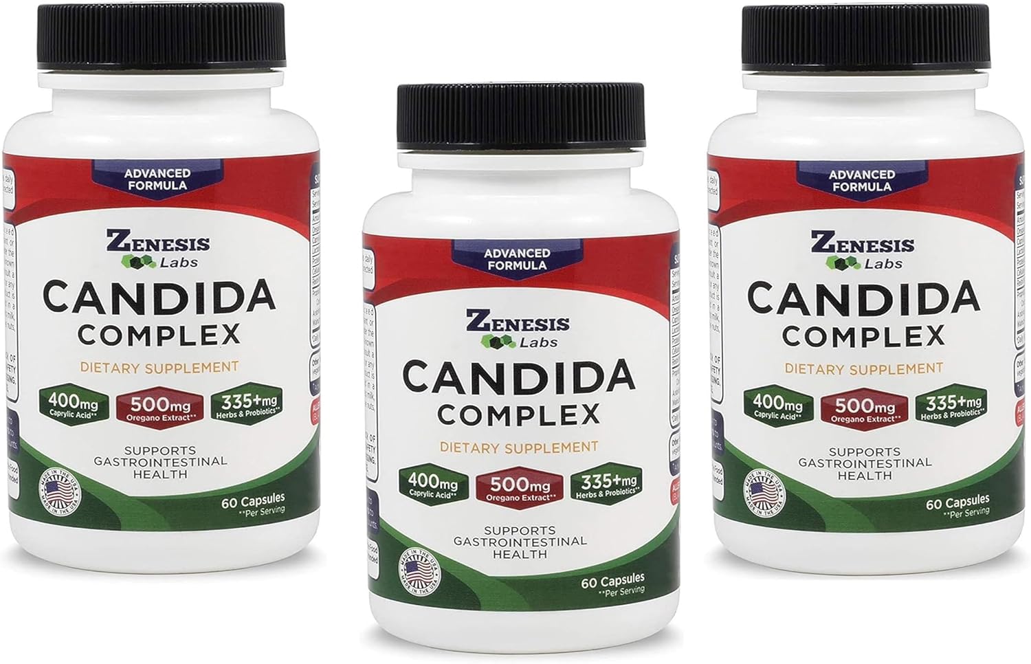 Candida Complex Cleanse Detox Supplement with Caprylic Acid, Oregano Extract, Probiotics, Enzymes - 180 Capsules, 90 Day Supply