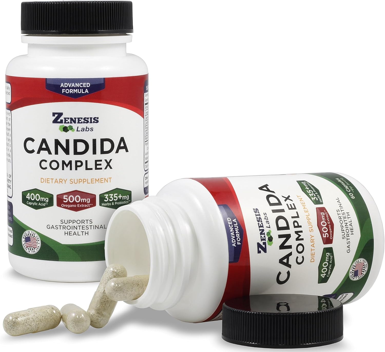 Candida Complex Cleanse Detox Supplement with Caprylic Acid, Oregano Extract, Probiotics, Enzymes - 180 Capsules, 90 Day Supply