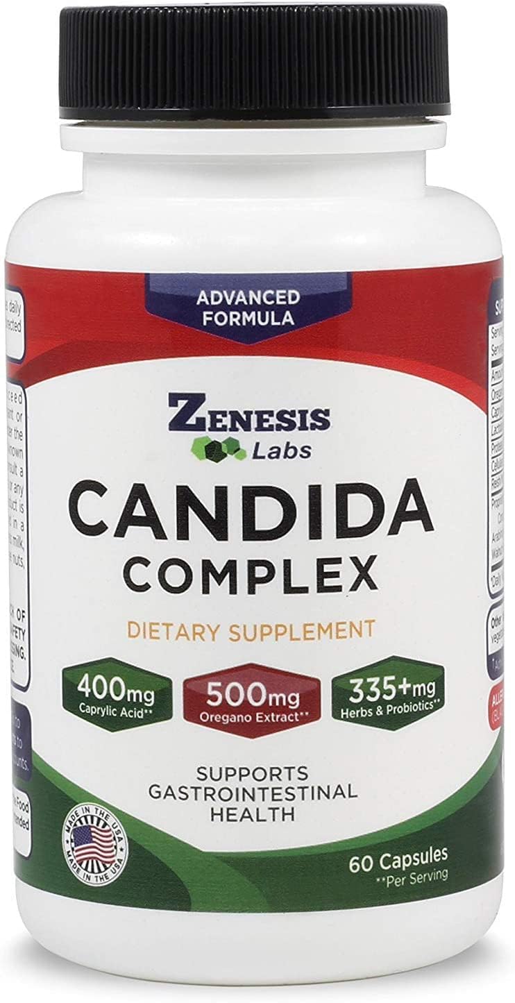 Candida Complex Cleanse Detox Supplement with Caprylic Acid, Oregano Extract, Probiotics, Enzymes - 180 Capsules, 90 Day Supply
