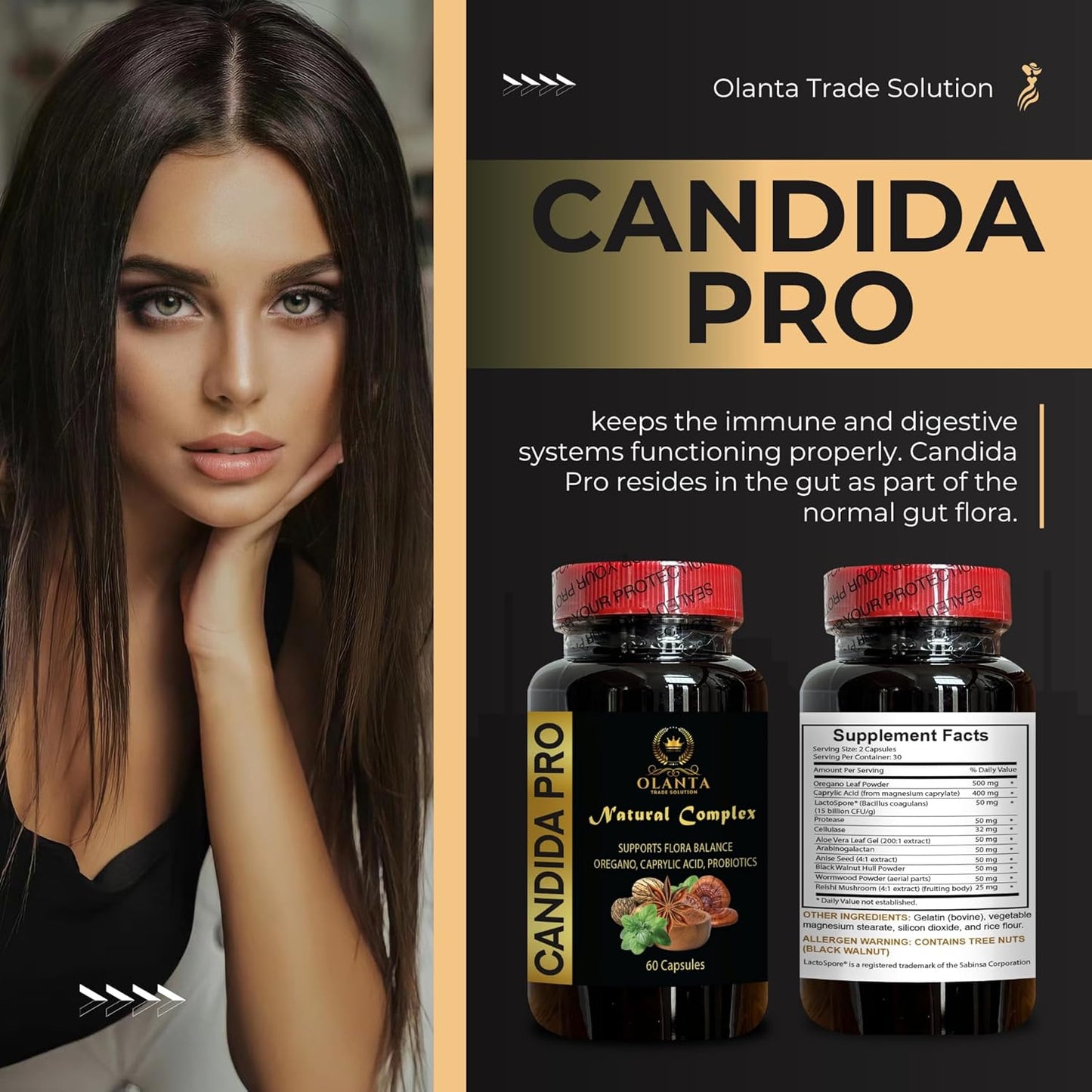 Candida Support Supplement - Digestive Aid Pills with Enzymes, Promotes Healthy Intestinal Flora & Immune System - 2 Bottles, 120 Capsules