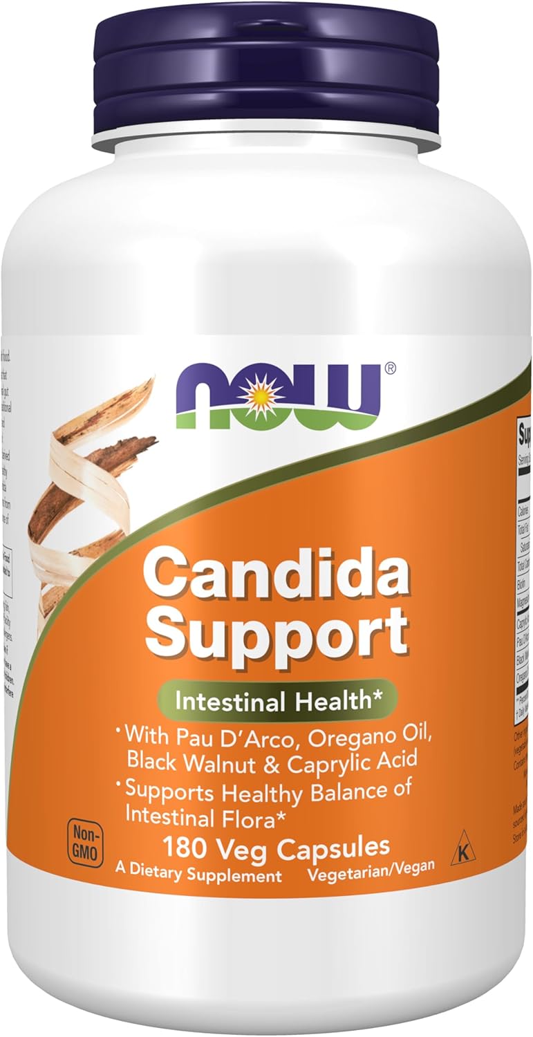 Candida Support Supplement with Pau D'Arco, Oregano Oil, Black Walnut & Caprylic Acid - 180 Veg Capsules by NOW Foods