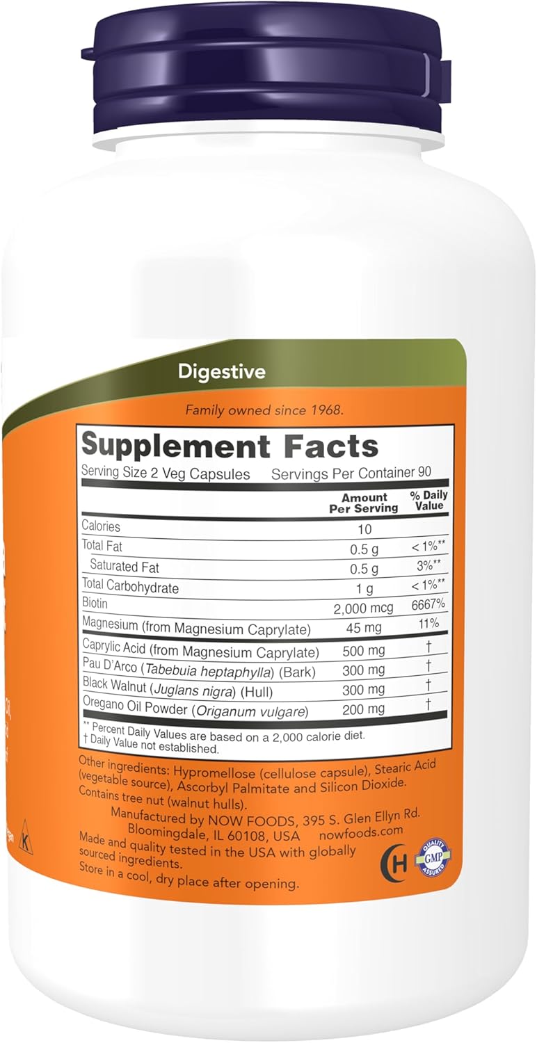 Candida Support Supplement with Pau D'Arco, Oregano Oil, Black Walnut & Caprylic Acid - 180 Veg Capsules by NOW Foods