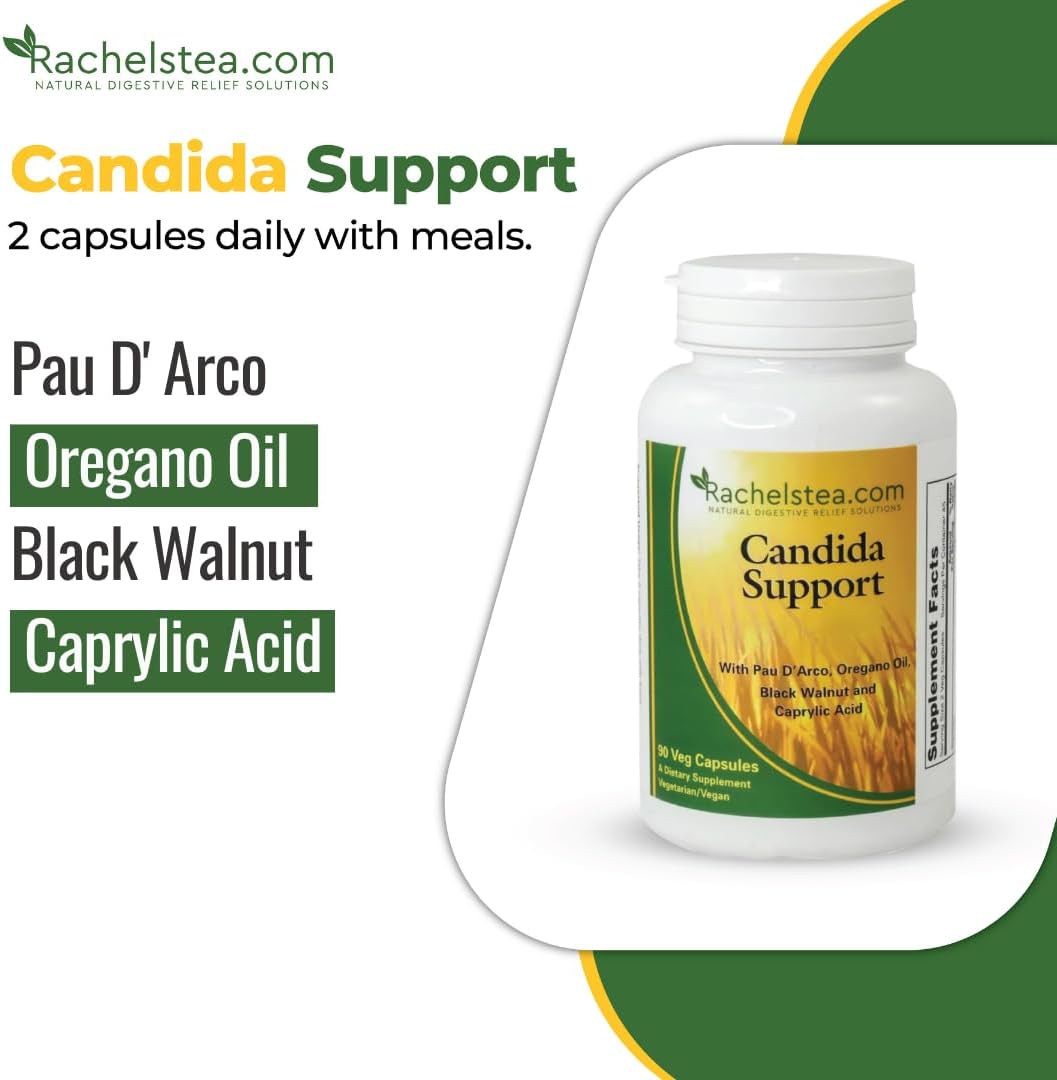 Candida Support Supplement with PAU D'Arco, Oregano Oil, Black Walnut, Caprylic Acid - 90 Vegetarian Capsules