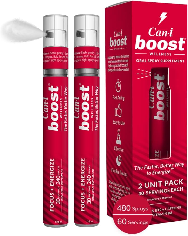 Cani Brands Fast-Acting Oral Spray for Focus and Energy - Stay Awake Supplement (2 Pack, 60 Servings)