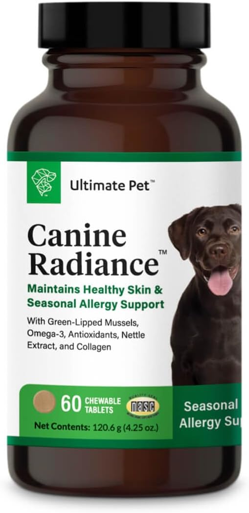 Canine Radiance Skin Allergy Support Supplement for Dogs - Omega-3 Skin Hydration & Antioxidants - 60 Chewable Tablets