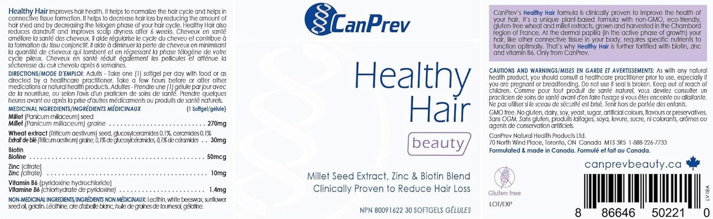 CanPrev Healthy Hair Beauty Softgels - Supports Hair Health, Reduces Dandruff, and Promotes Scalp Health - Boosts Hair Growth and Connective Tissue Formation