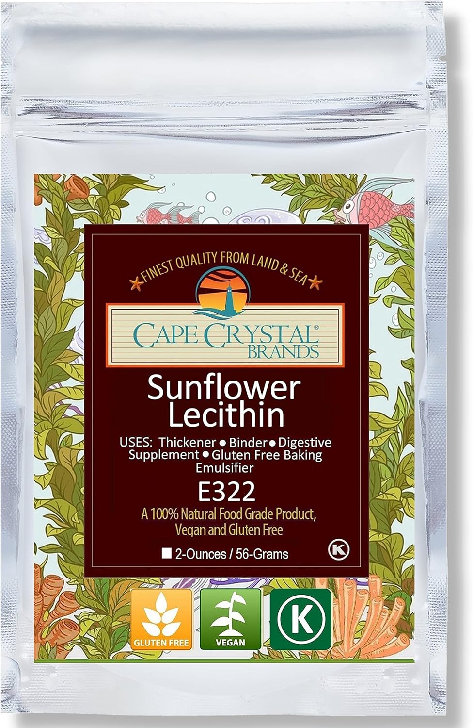 Cape Crystal Sunflower Lecithin Powder - 100% Natural & Gluten-Free (2 oz) - Vegan & Non-GMO Soy Alternative