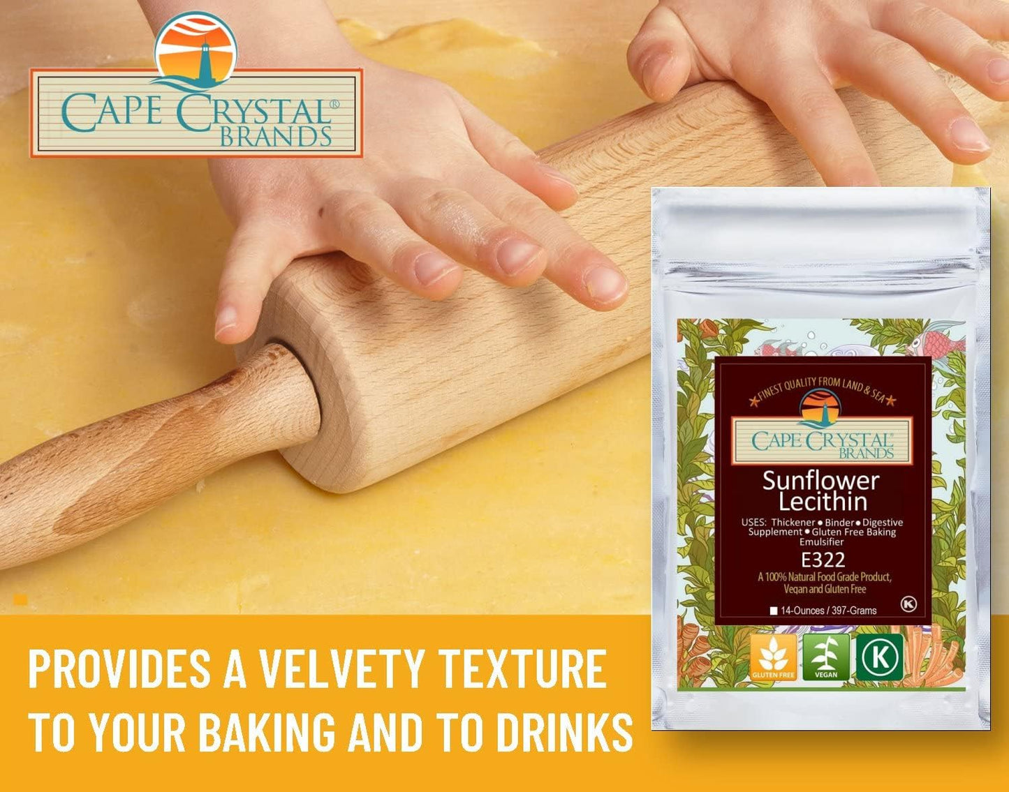 Cape Crystal Sunflower Lecithin Powder - 100% Natural & Gluten-Free (2 oz) - Vegan & Non-GMO Soy Alternative