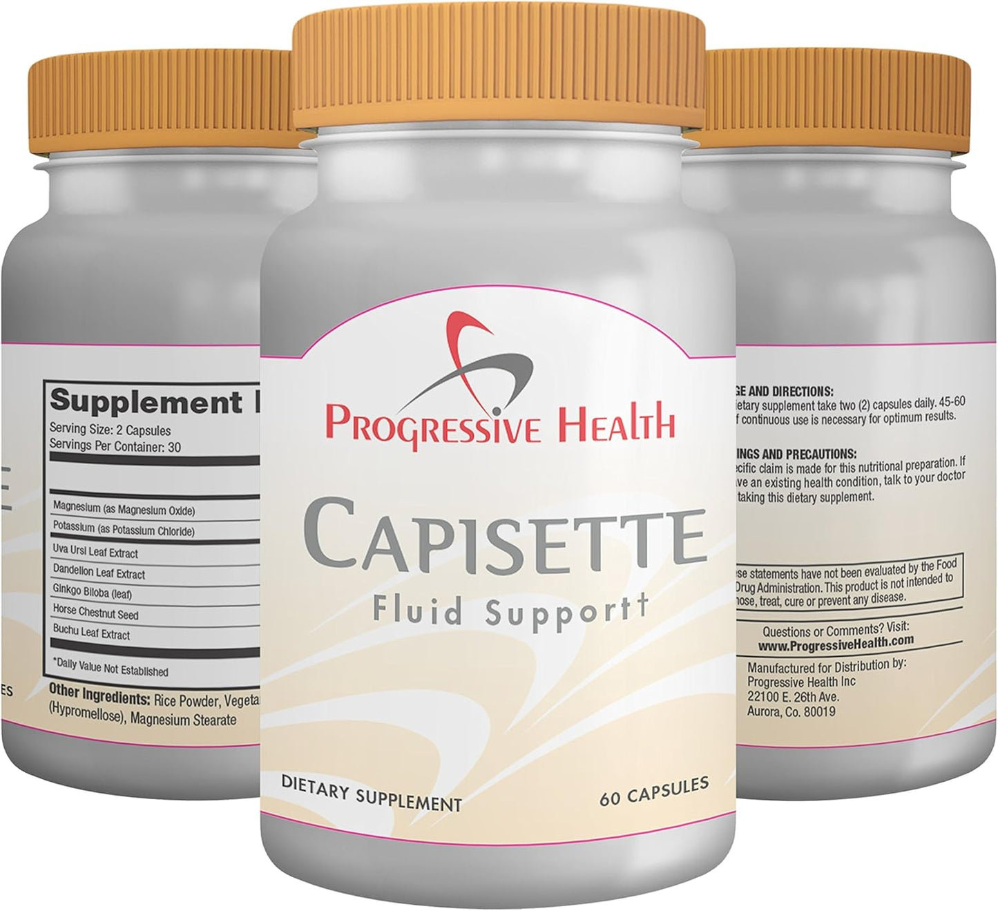 Capisette Water Retention Support Capsules - Reduce Swelling & Edema with Potassium, Dandelion Root - Progressive Health Dietary Supplement