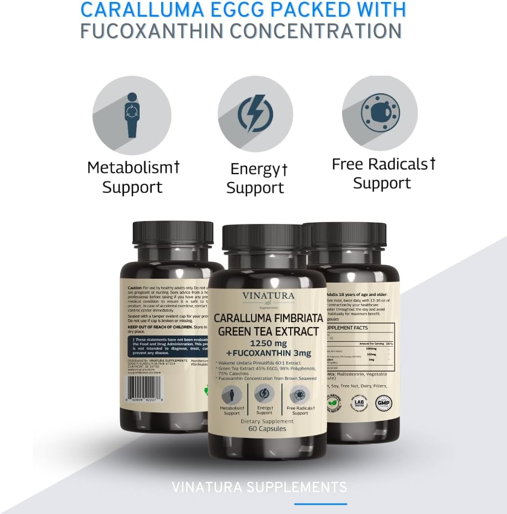 Caralluma Fimbriata & EGCG Immune Support Supplement - 1250mg Per Serving - Made in USA - 60 Capsules