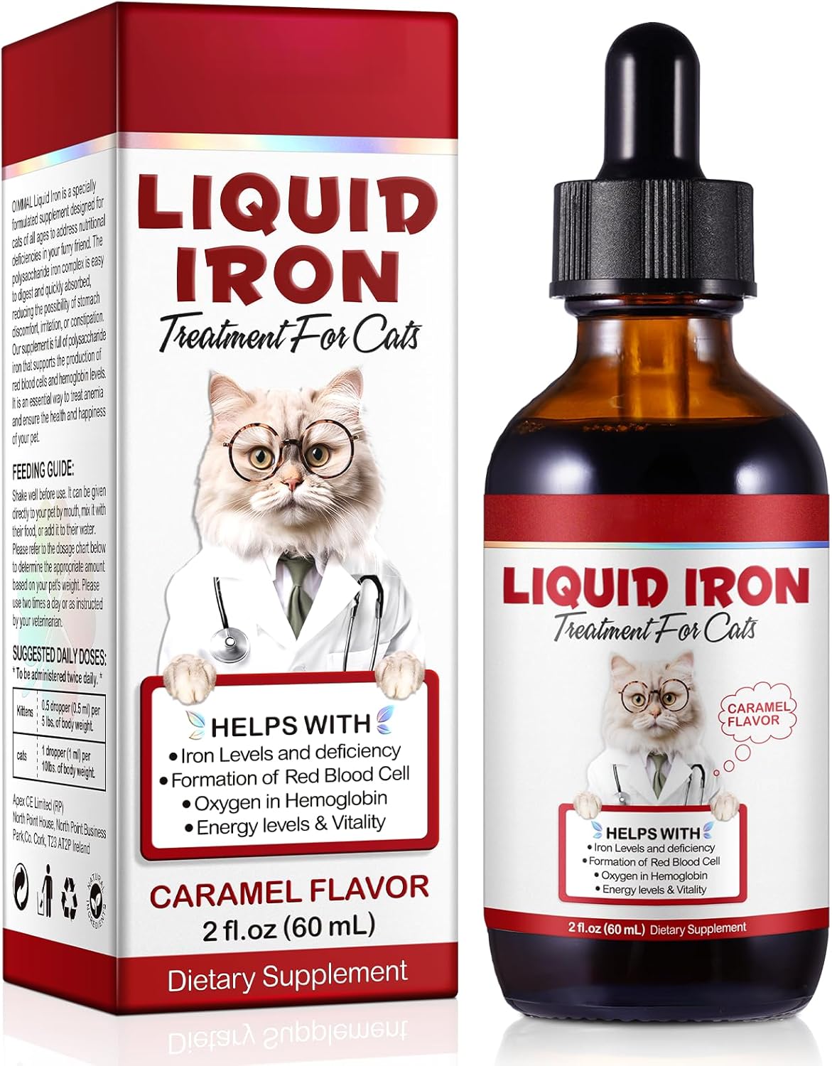 Caramel Flavored Liquid Iron Drops for Cats - Supports Anemia & Lethargy, Boost Energy Levels & Vitality - Cat Vitamin Supplement - 2 fl. oz.
