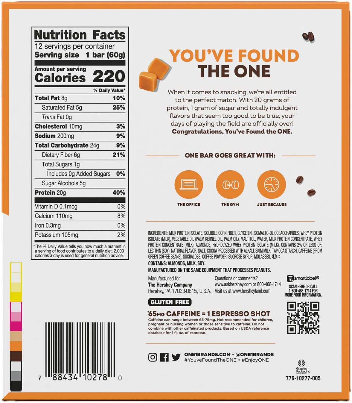 Caramel Macchiato Coffee Shop Protein Bars with Caffeine - Gluten Free, 20g Protein, Low Sugar, Guilt-Free Snack - 12 Count