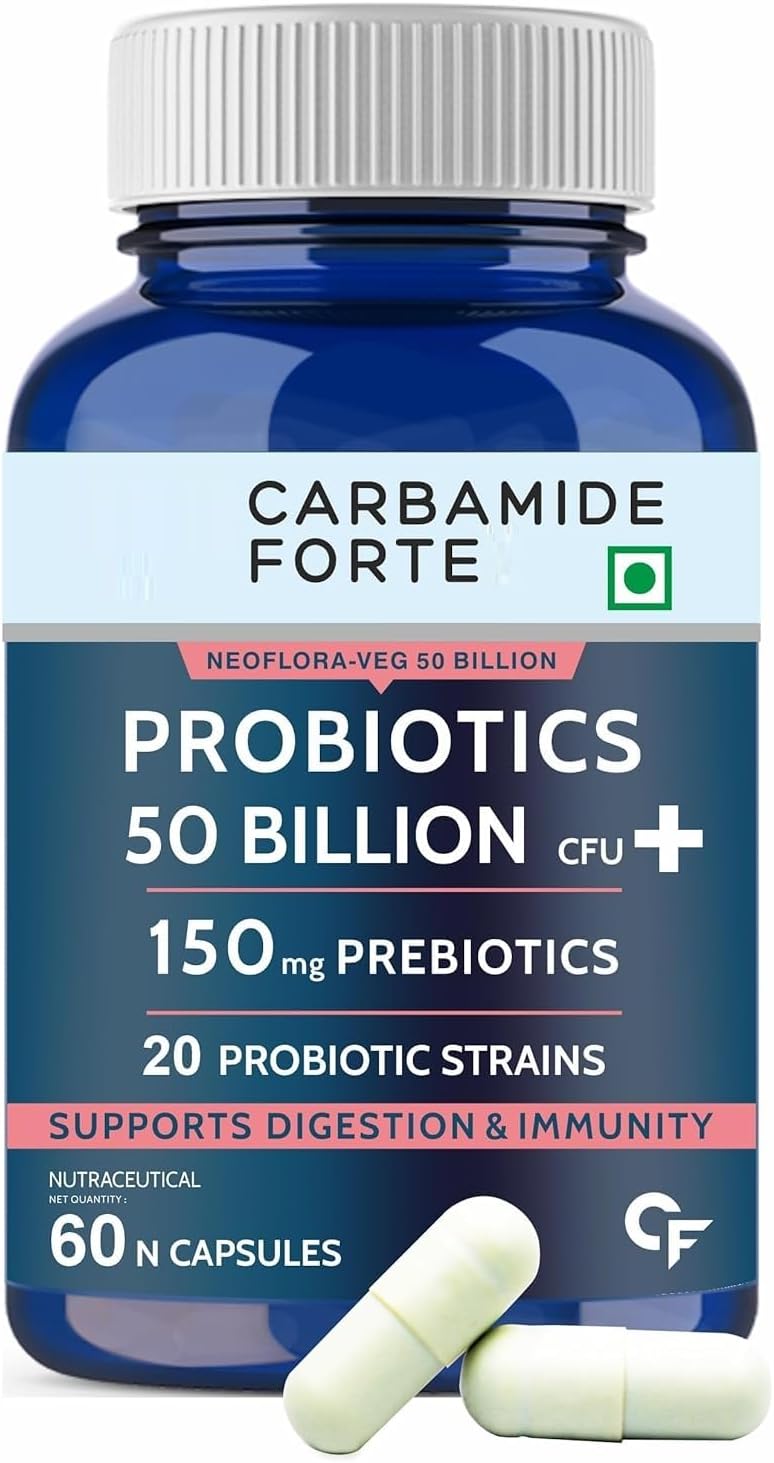 Carba.Mide Forte Probiotics Supplement - 60 Veg Capsules, 50 Billion CFU for Gut Health