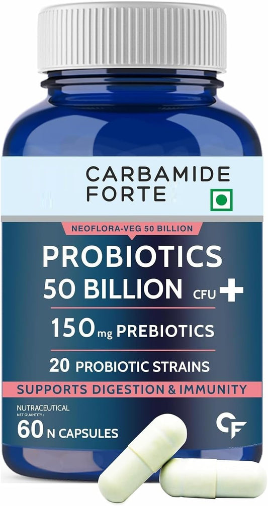 Carba.Mide Forte Probiotics Supplement - 60 Veg Capsules, 50 Billion CFU for Gut Health