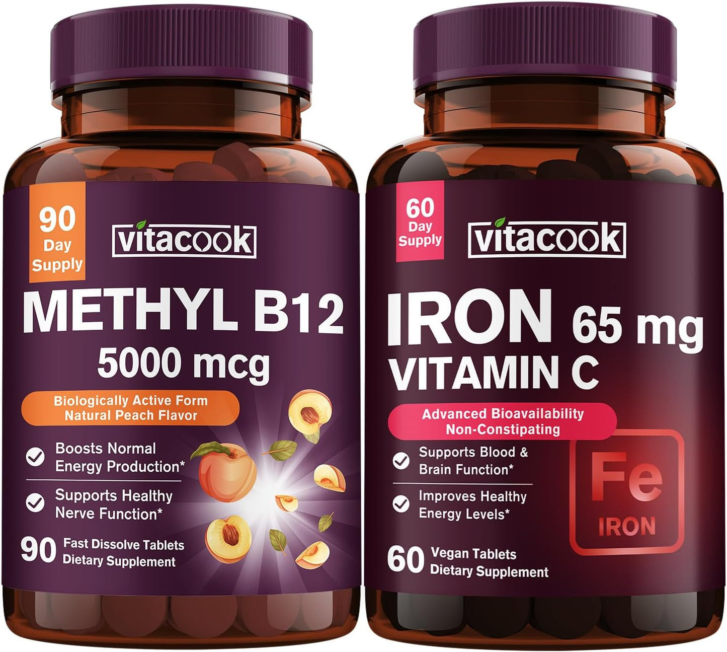 Carbonyl Iron & B12 Supplement Bundle - Zero Sugar, Gentle on Stomach, 5000 mcg B12, Vitamin C Boost