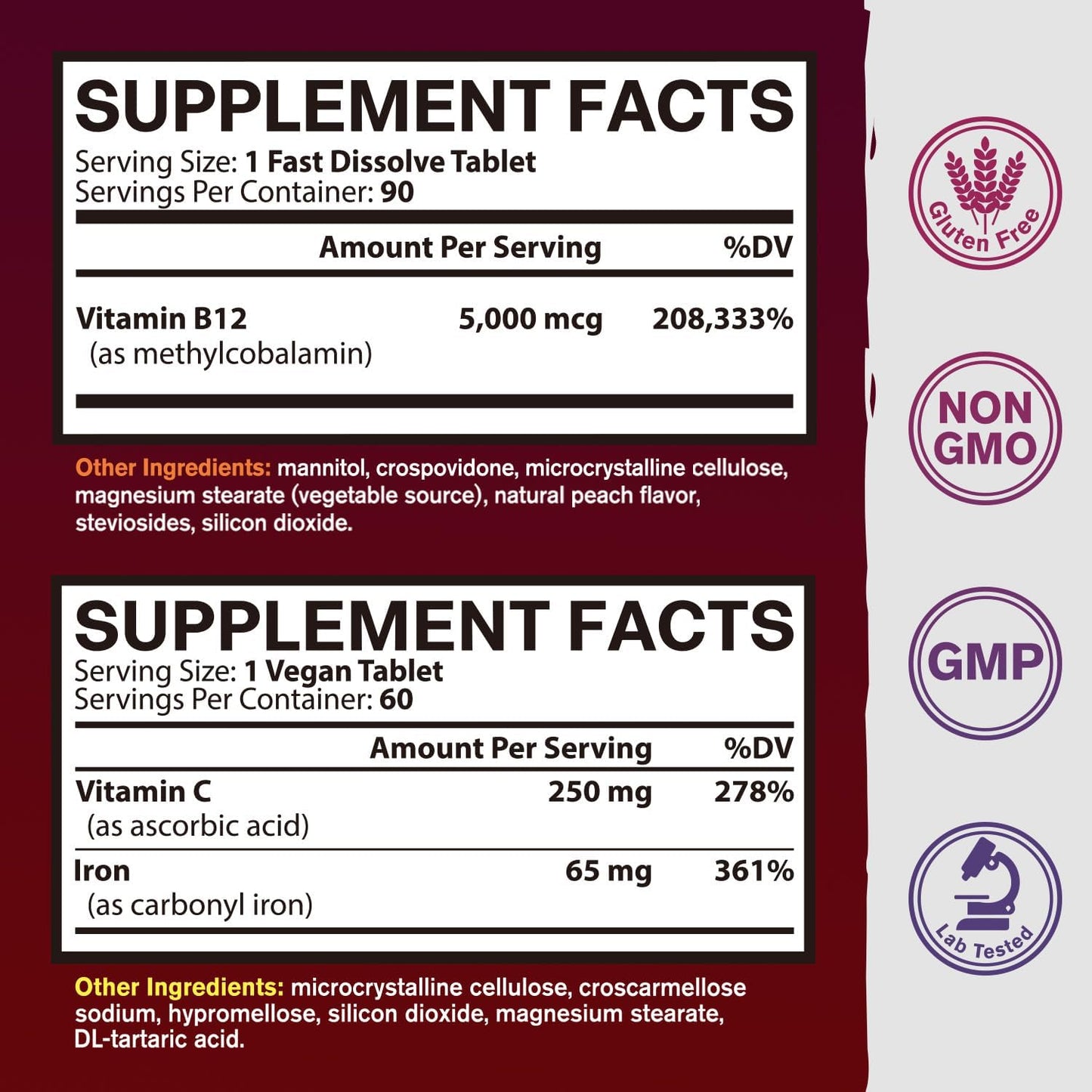 Carbonyl Iron & B12 Supplement Bundle - Zero Sugar, Gentle on Stomach, 5000 mcg B12, Vitamin C Boost