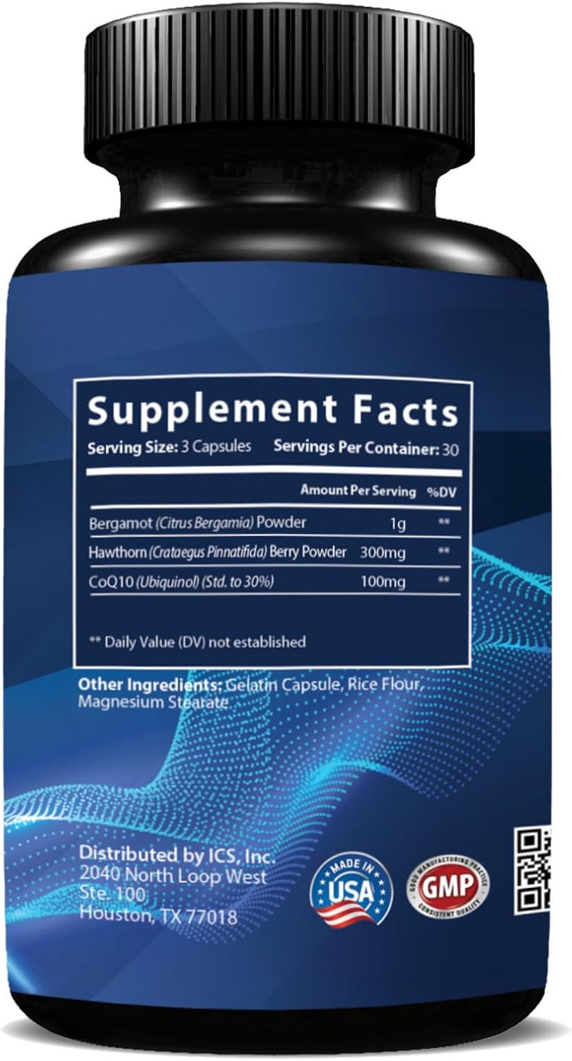 Cardialis Heart Health Supplement with Bergamot, Hawthorn Berry, CoQ10 | Promotes Healthy Blood Circulation & Antioxidant Support | 30 Capsules