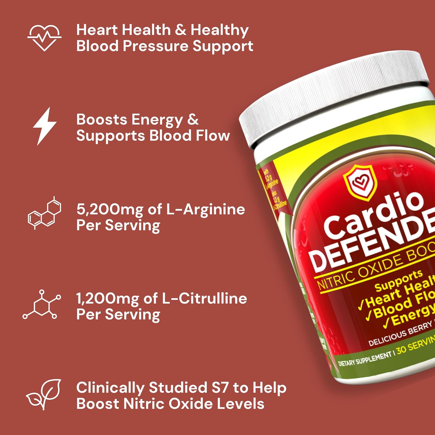 Cardio Defender: L-Arginine & L-Citrulline Supplement for Heart Health & Nitric Oxide Boost - 5,200mg & 1,200mg Dosage for Cardiovascular Support