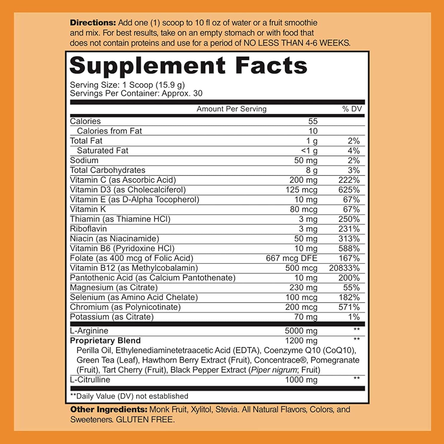 Cardio Heart Health Powder - Doctor Recommended L-Arginine & L-Citrulline Supplement, 16.82 oz