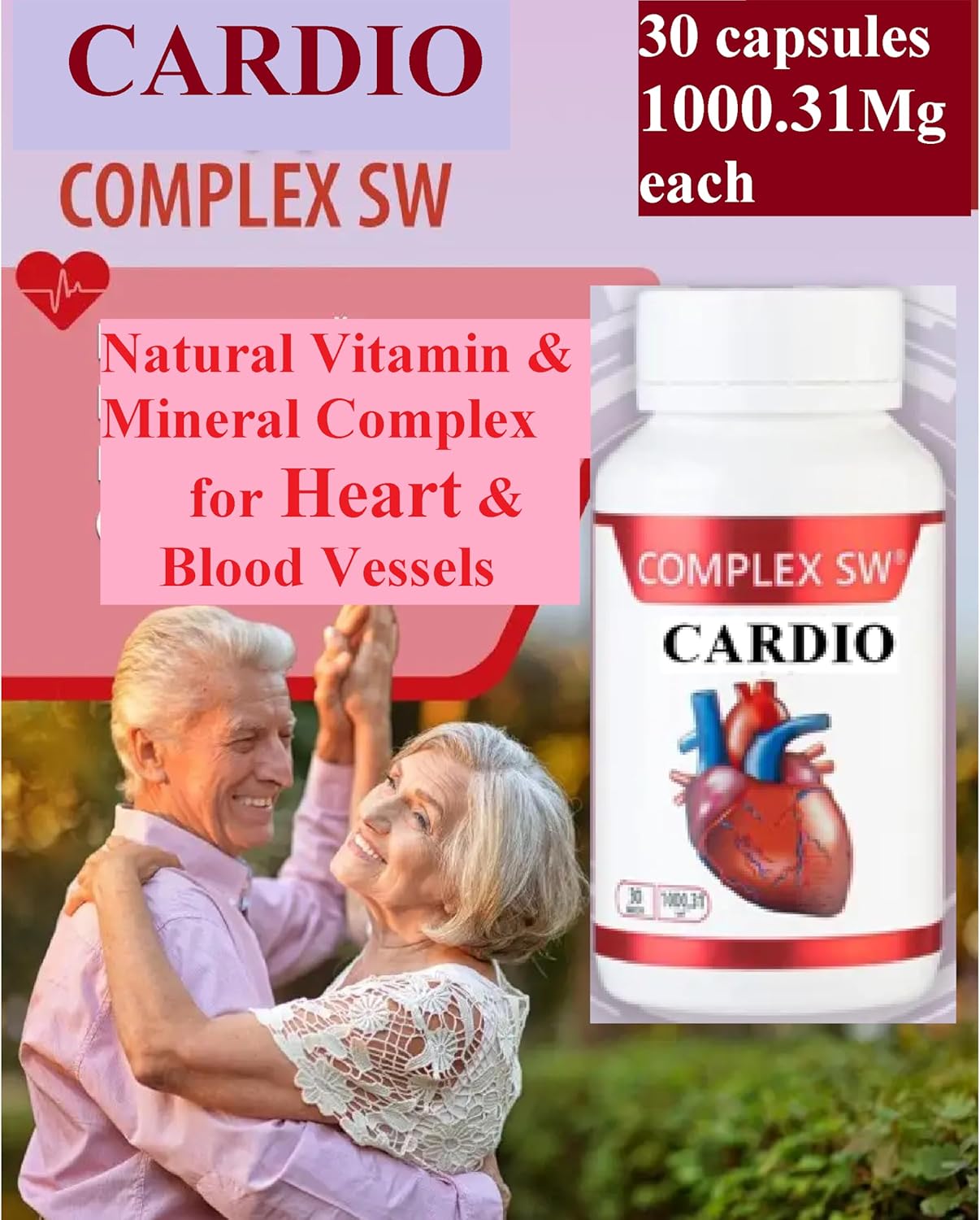 Cardio Heart Health Supplements for Healthy Blood Circulation & Blood Pressure Support - 30 Capsules with Essential Minerals