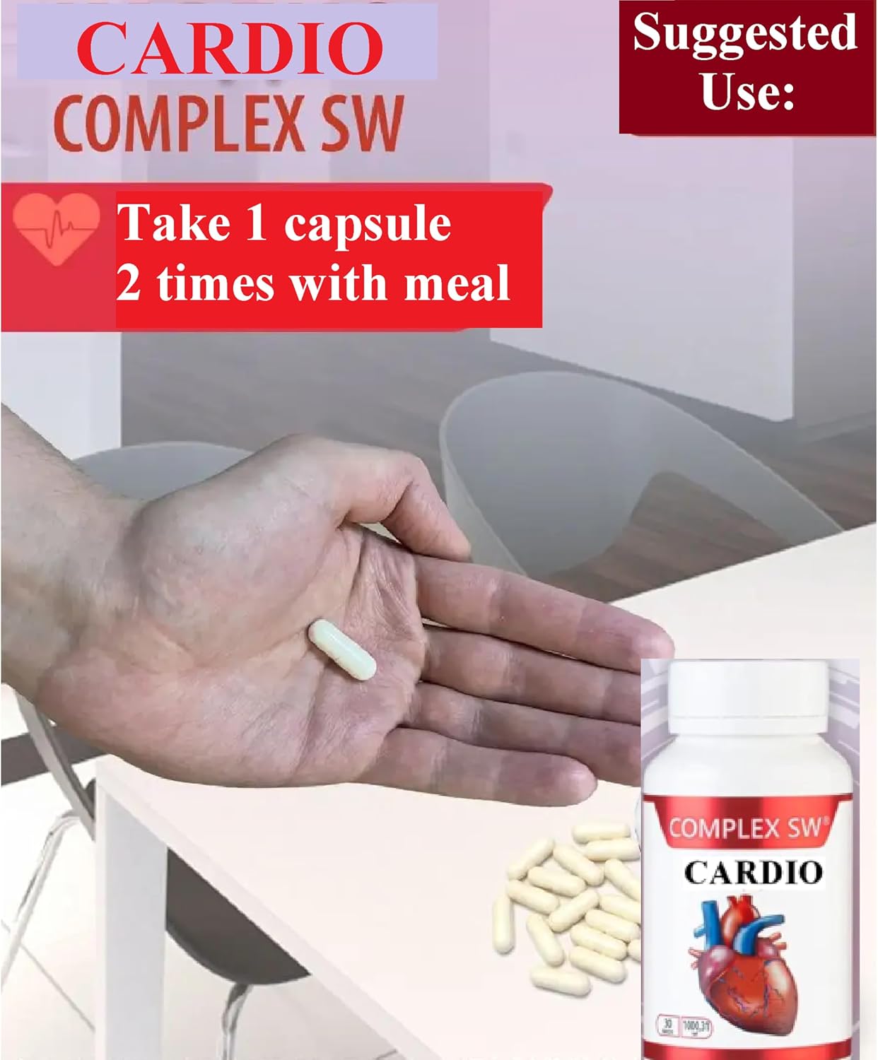 Cardio Heart Health Supplements for Healthy Blood Circulation & Blood Pressure Support - 30 Capsules with Essential Minerals
