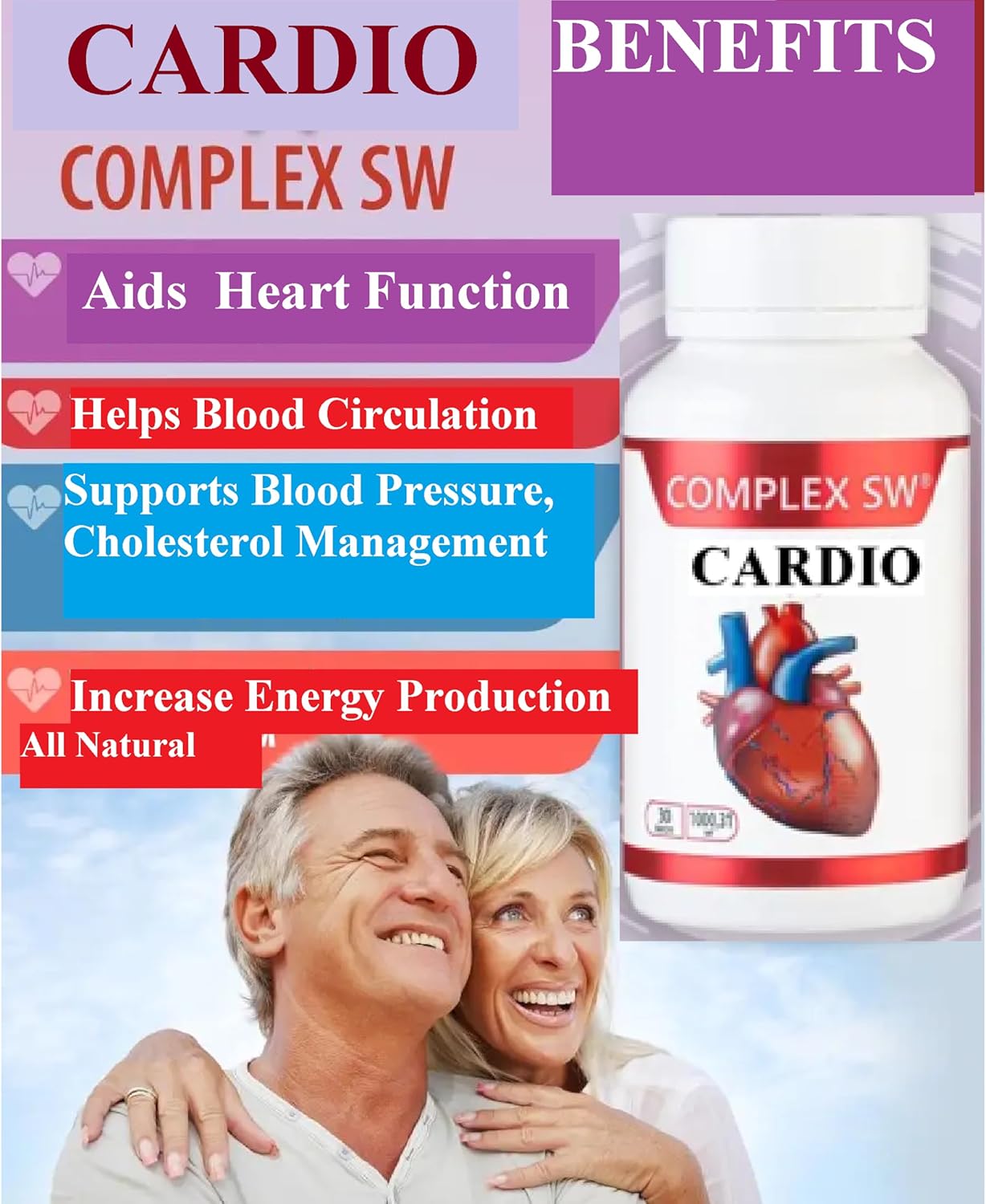 Cardio Heart Health Supplements for Healthy Blood Circulation & Blood Pressure Support - 30 Capsules with Essential Minerals