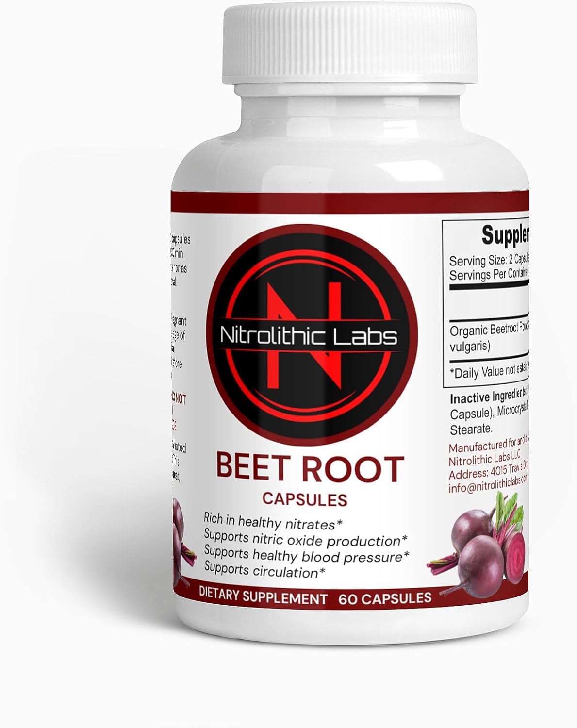 Cardiovascular Support and Energy Boost Beet Root Capsules - Performance Enhancer Supplement - Vegetarian and Gluten Free - 60 Capsules