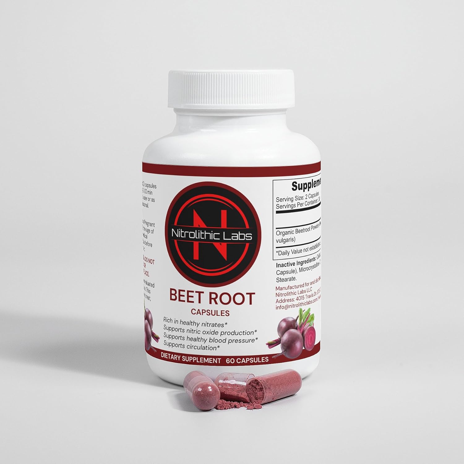 Cardiovascular Support and Energy Boost Beet Root Capsules - Performance Enhancer Supplement - Vegetarian and Gluten Free - 60 Capsules