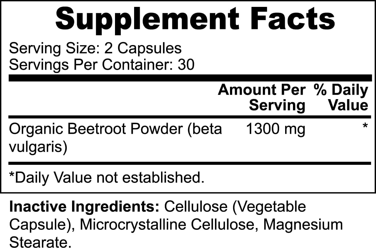Cardiovascular Support and Energy Boost Beet Root Capsules - Performance Enhancer Supplement - Vegetarian and Gluten Free - 60 Capsules