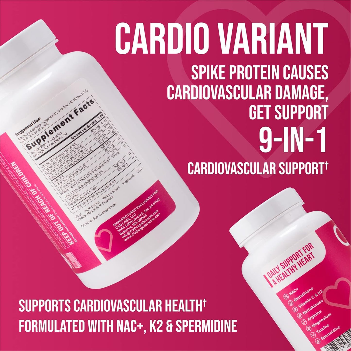 Cardiovascular Support Supplement with Magnesium, Vitamins & More - Promotes Heart Health, Healthy Blood Flow & Cholesterol - 120 Capsules for Men & Women