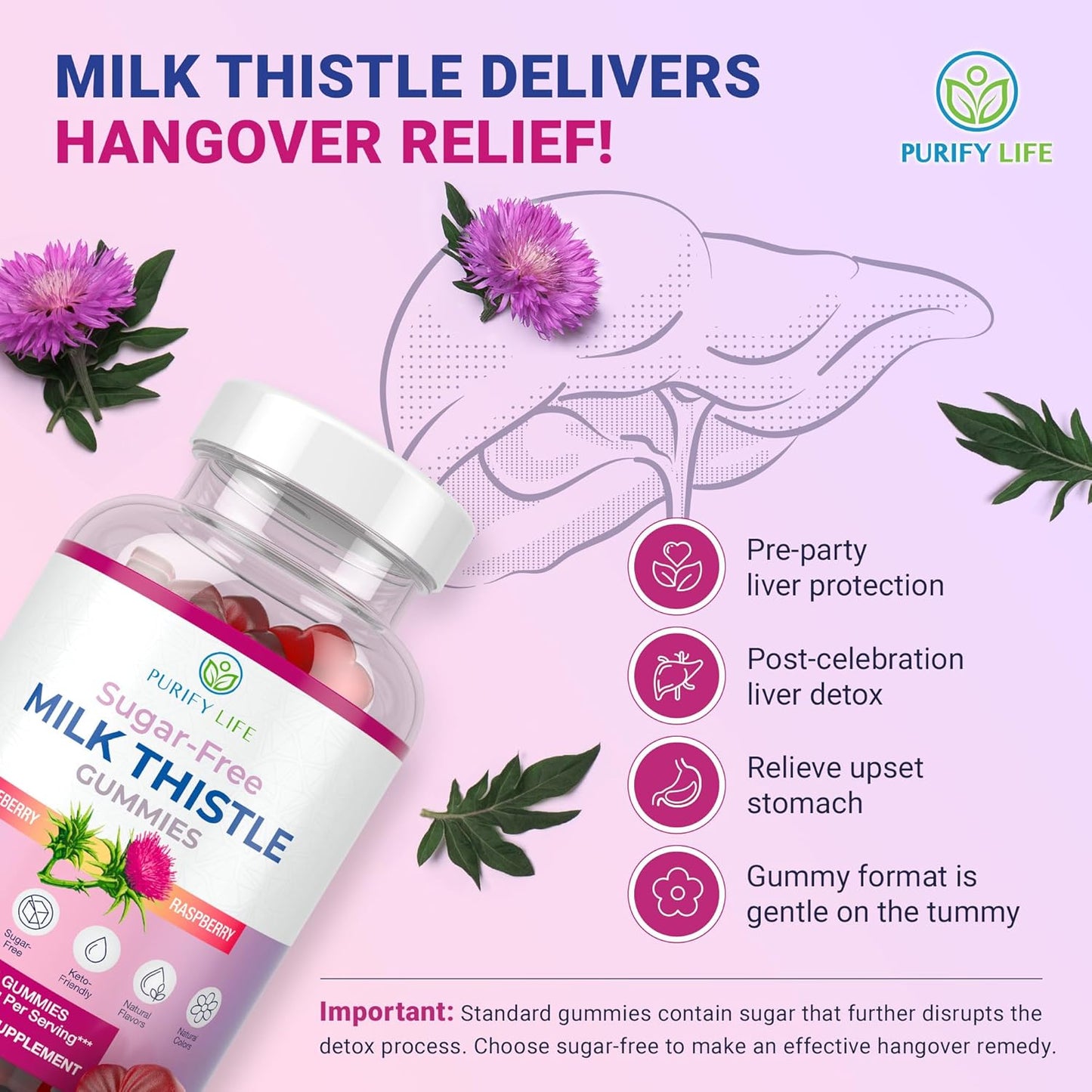 Cardo Mariano Vegan Liver Cleanse Gummies with Milk Thistle Extract (1000mg/serv) - Sugar-Free Detox & Antioxidant Support, Cell Repair Supplement