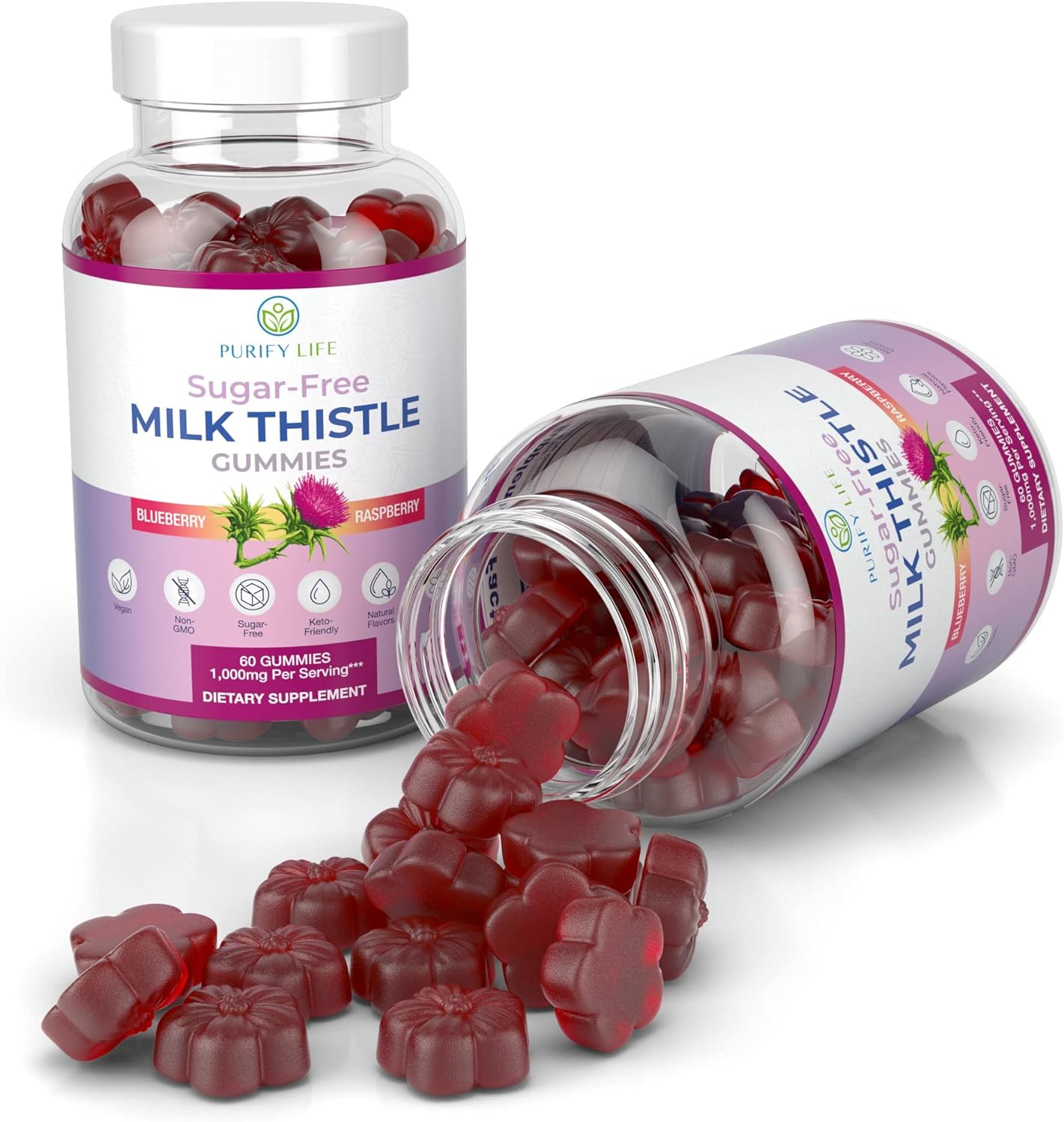 Cardo Mariano Vegan Liver Cleanse Gummies with Milk Thistle Extract (1000mg/serv) - Sugar-Free Detox & Antioxidant Support, Cell Repair Supplement