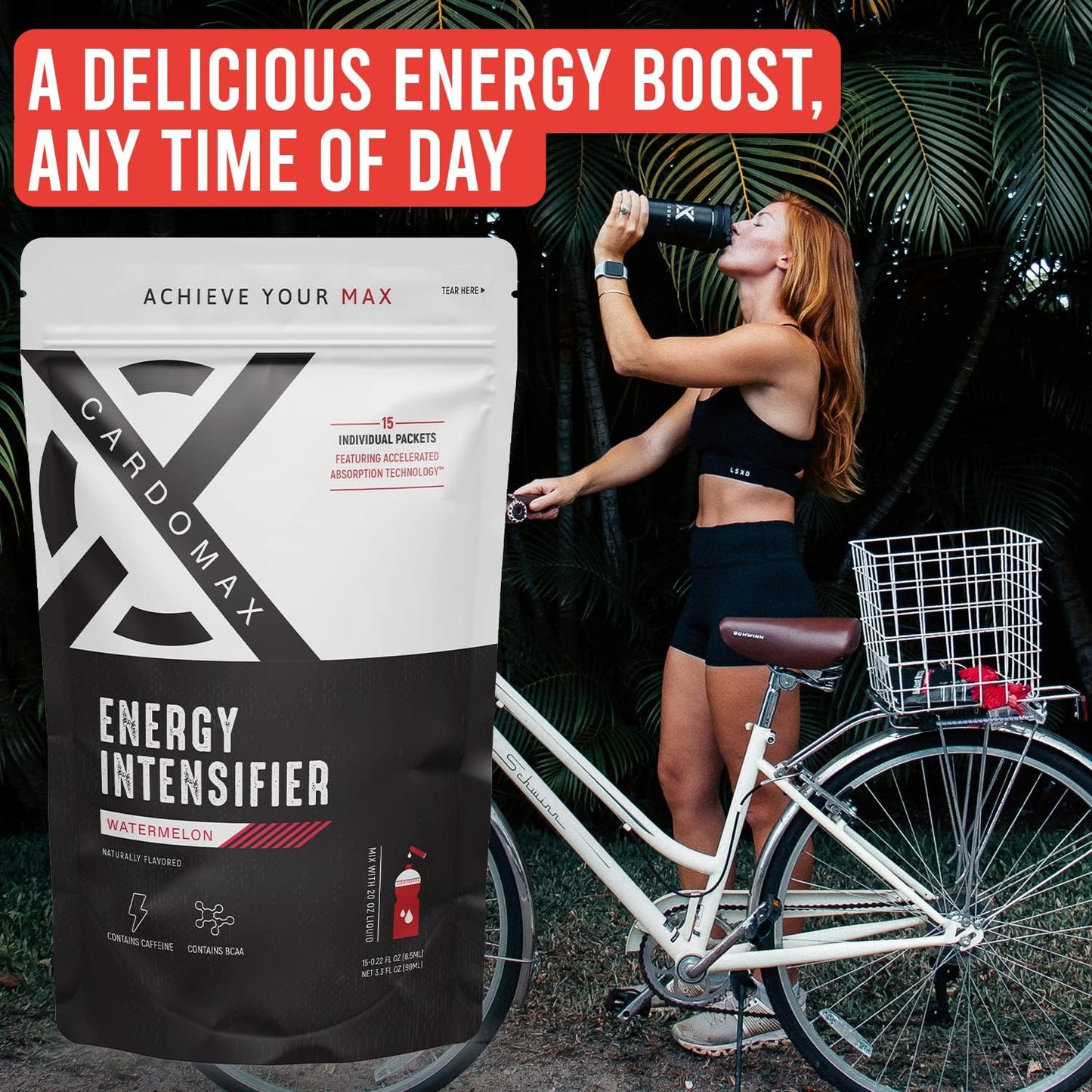 CardoMax Clear Liquid Mix - Pre-Workout Supplement with Caffeine, BCAA, & 100% Vitamin B3, 6&12 - Watermelon Flavor, Keto & Vegan Friendly - 15 Count