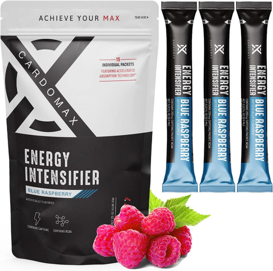 CardoMax Energy Intensifier - Blue Raspberry Liquid Energy Boost with 200mg Caffeine, BCAA, Vitamin B12, B6, B3 - Keto, Vegan, Sugar-Free, No Calories
