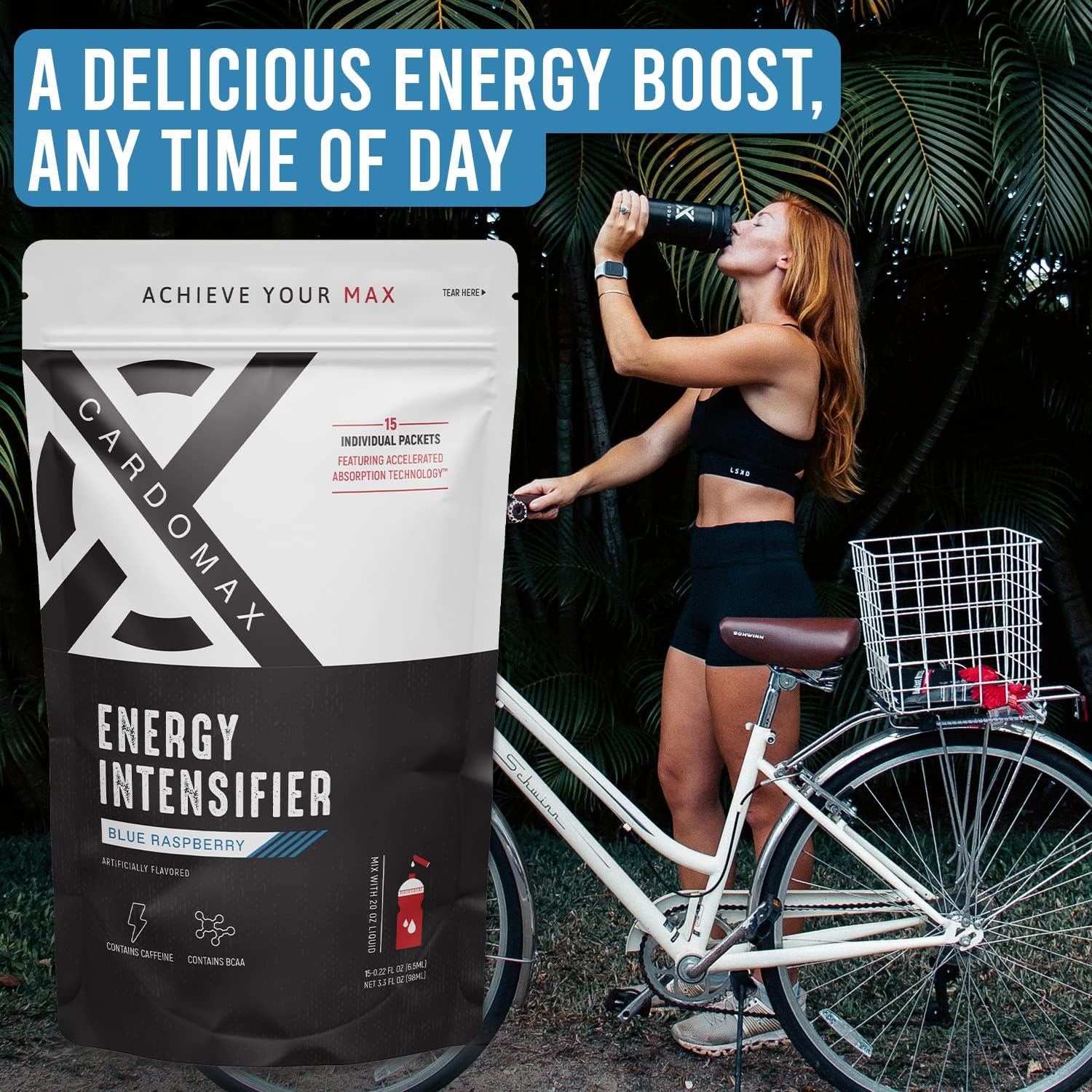 CardoMax Energy Intensifier - Blue Raspberry Liquid Energy Boost with 200mg Caffeine, BCAA, Vitamin B12, B6, B3 - Keto, Vegan, Sugar-Free, No Calories