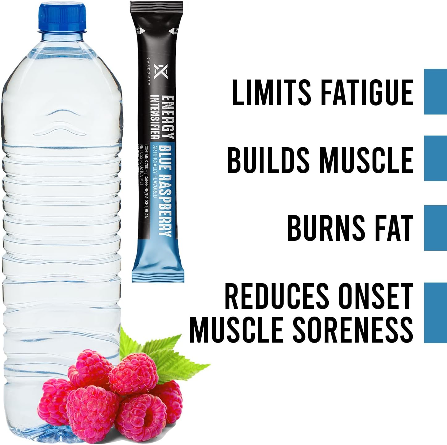CardoMax Energy Intensifier - Blue Raspberry Liquid Energy Boost with 200mg Caffeine, BCAA, Vitamin B12, B6, B3 - Keto, Vegan, Sugar-Free, No Calories