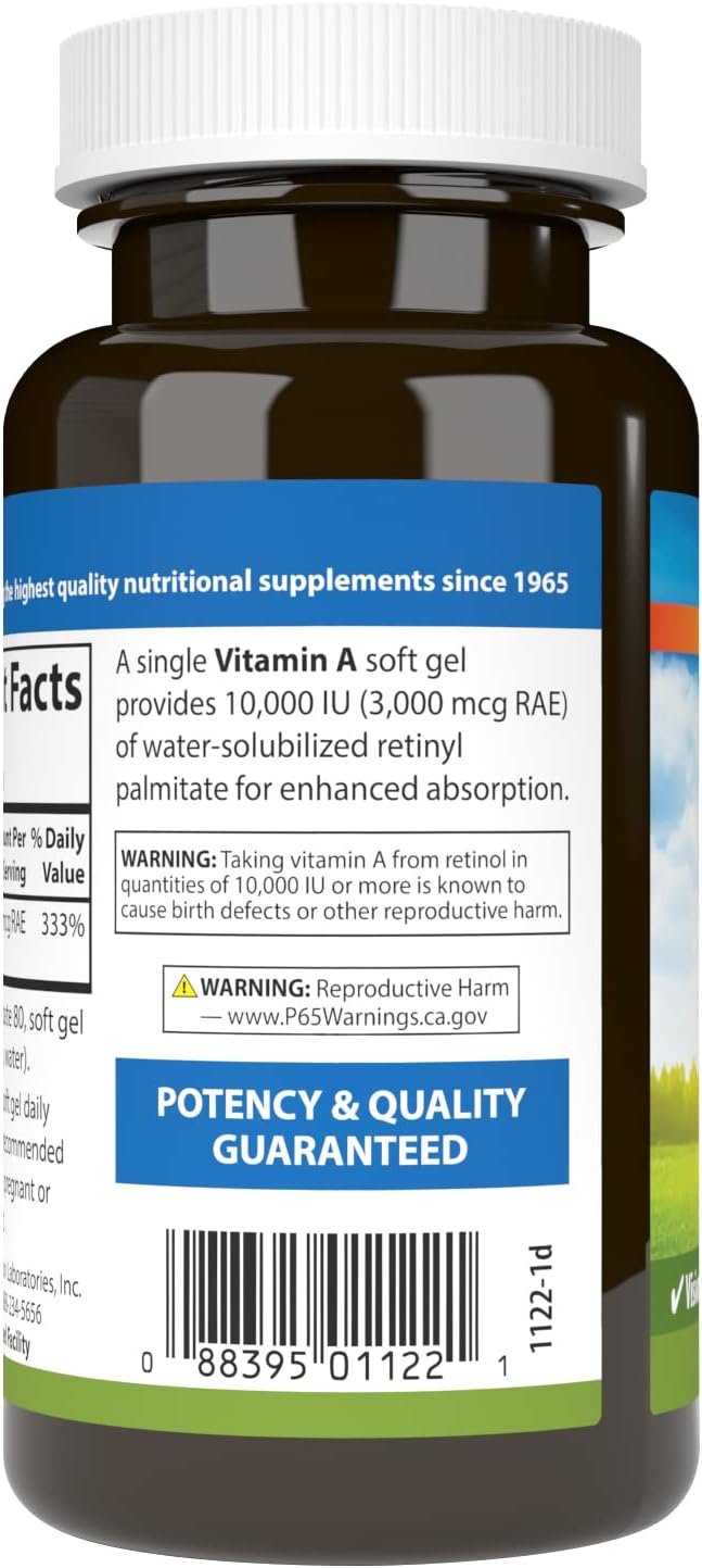 Carlson - Solubilized Vitamin A 10000 IU (3000 mcg RAE) Softgels for Vision Health - 250 Count