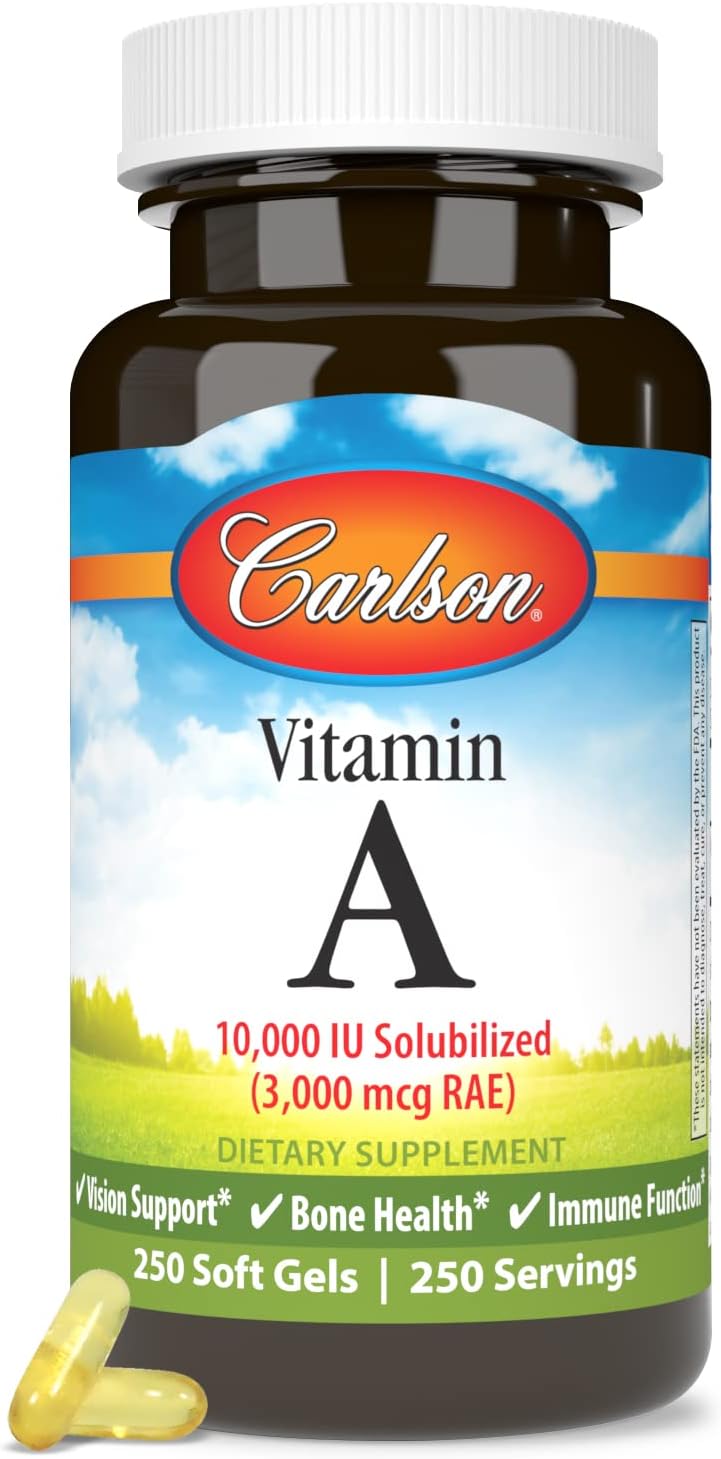 Carlson - Solubilized Vitamin A 10000 IU (3000 mcg RAE) Softgels for Vision Health - 250 Count