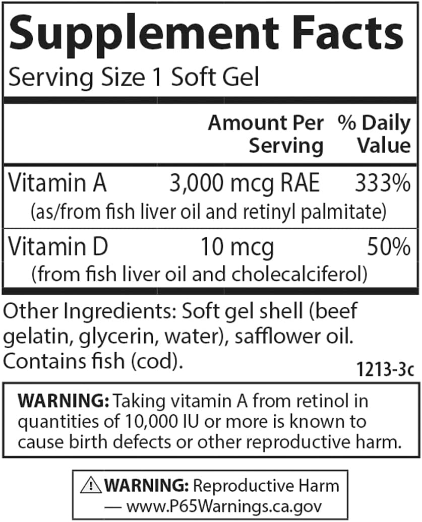 Carlson A & D 10000 IU Vitamin A 400 IU Vitamin D3 Soft Gels for Vision & Skin Health