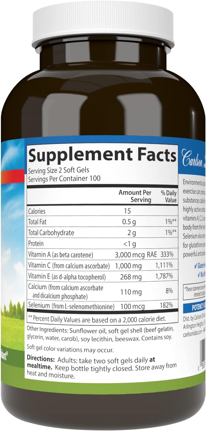Carlson ACES Softgels: Vitamins A, C, E + Selenium for Cellular Health & Immune Support