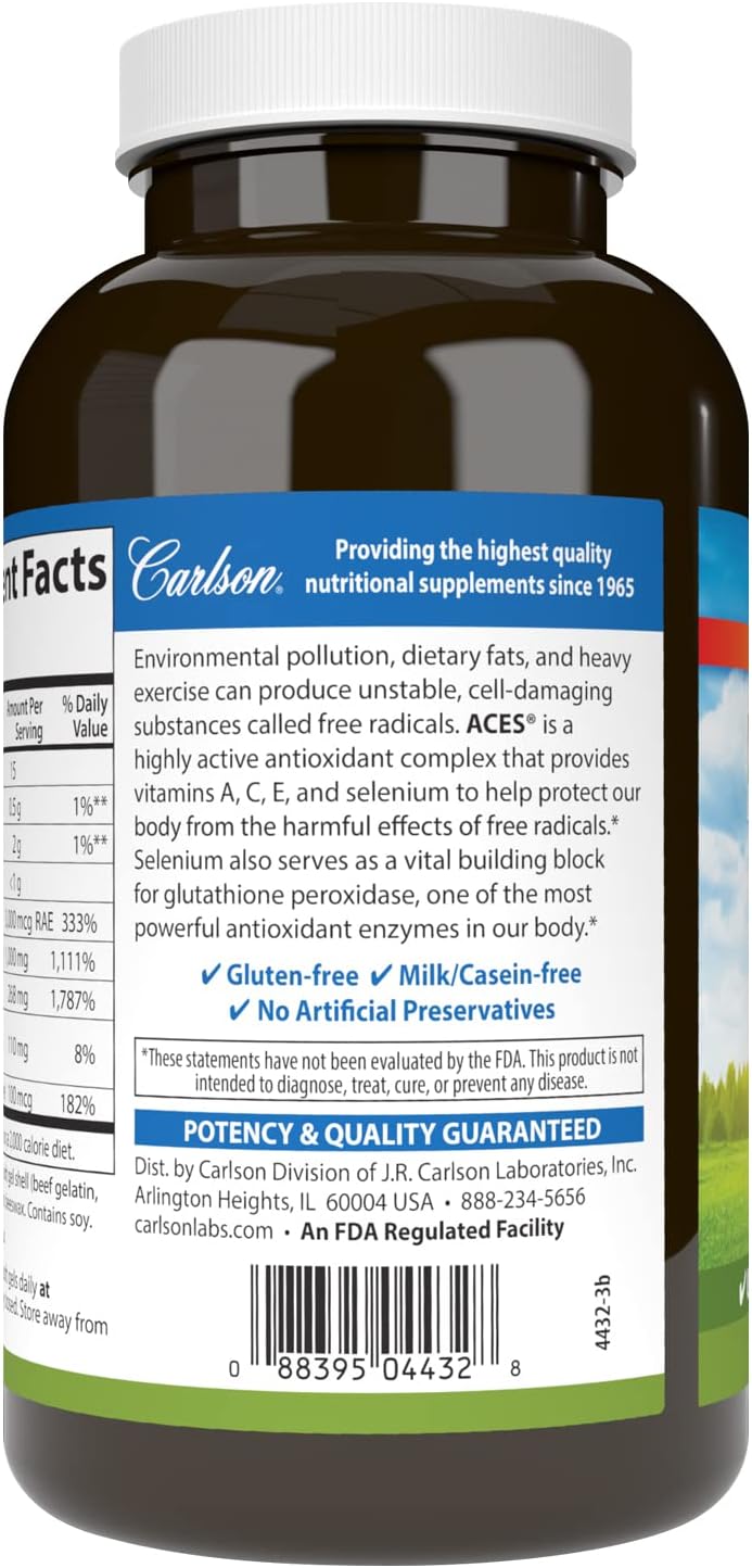 Carlson ACES Softgels: Vitamins A, C, E + Selenium for Cellular Health & Immune Support