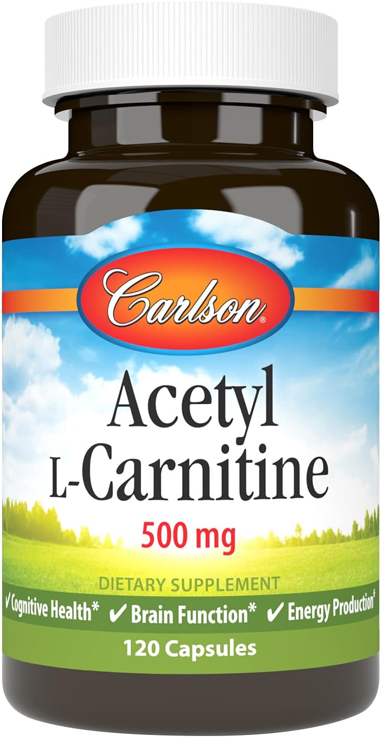 Carlson Acetyl L-Carnitine Capsules - 500 mg for Cognitive Health & Energy Production - 120 Count